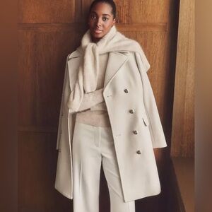 Ann Taylor Cream Double-Breasted Coat